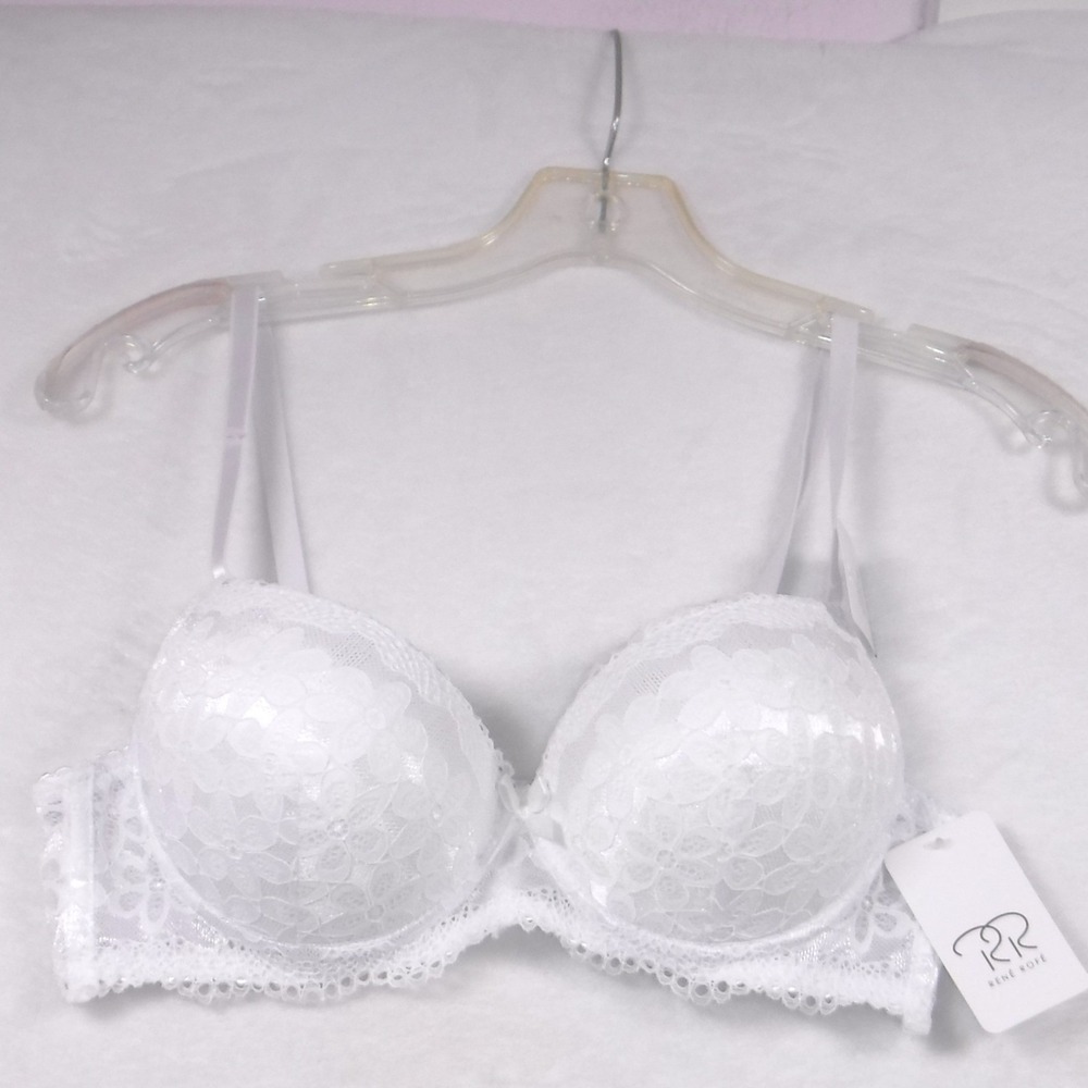 Rene Rofe White Lace Extreme Push Up Bra 36B Underwire B25451 NEW